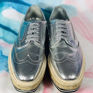 Prada Silver Wing Tip Creeper Espadrille sz 34